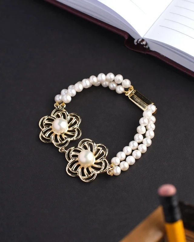 Ladies bracelets world brands-Delicate Floral Pearl Bracelet