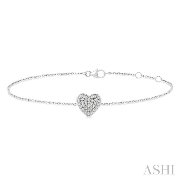 Ladies bracelets boho vibes-1/8 ctw Petite Heart Round Cut Diamond Fashion Bracelet in 10K White Gold