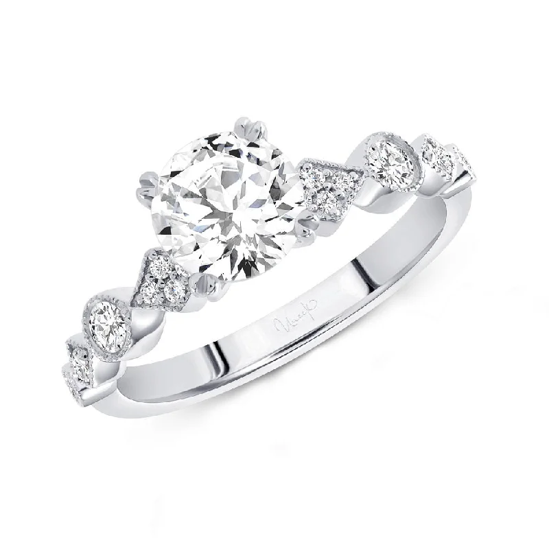 Ladies engagement rings floral accents-Uneek Us Collection Straight Round Engagement Ring