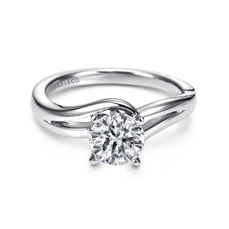 Ladies engagement rings small diamonds-14K White Gold Round Bypass Diamond Engagement Ring