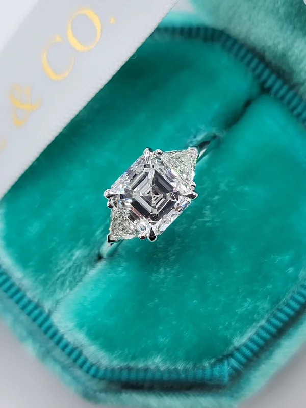 Ladies engagement rings gold designs-3.01 Carats Asscher Cut with Trillions Side Stones Diamond Engagement Ring