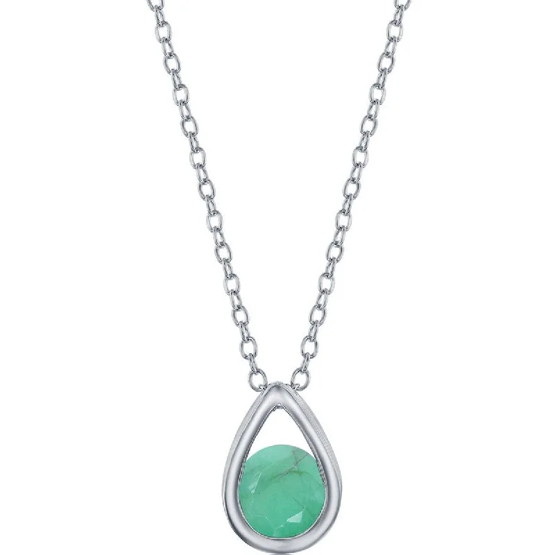 Ladies necklaces artisan crafts-Classic Women's Necklace - Sterling Pear-shaped with Emerald May Birthstone | M-6892