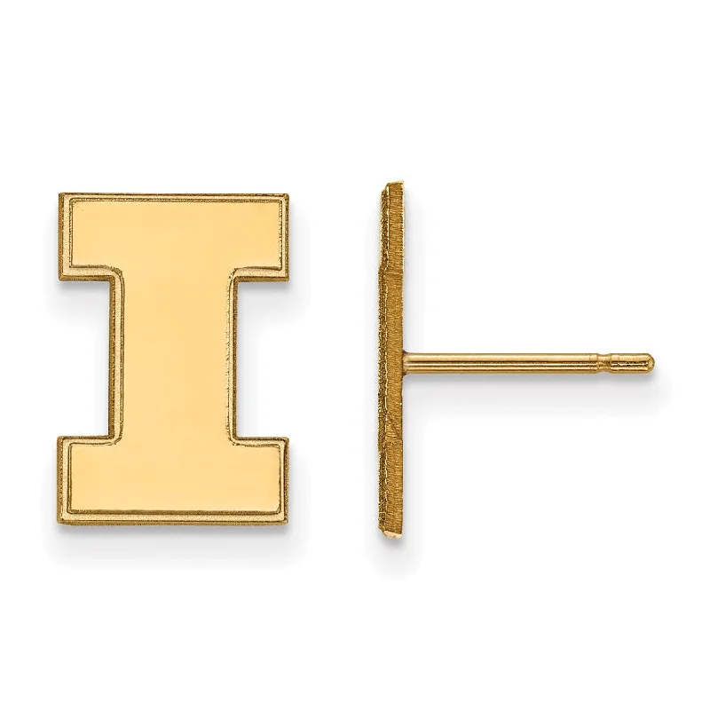 Ladies earrings faux jewels-10k Yellow Gold University of Illinois Small Initial I Post Earrings