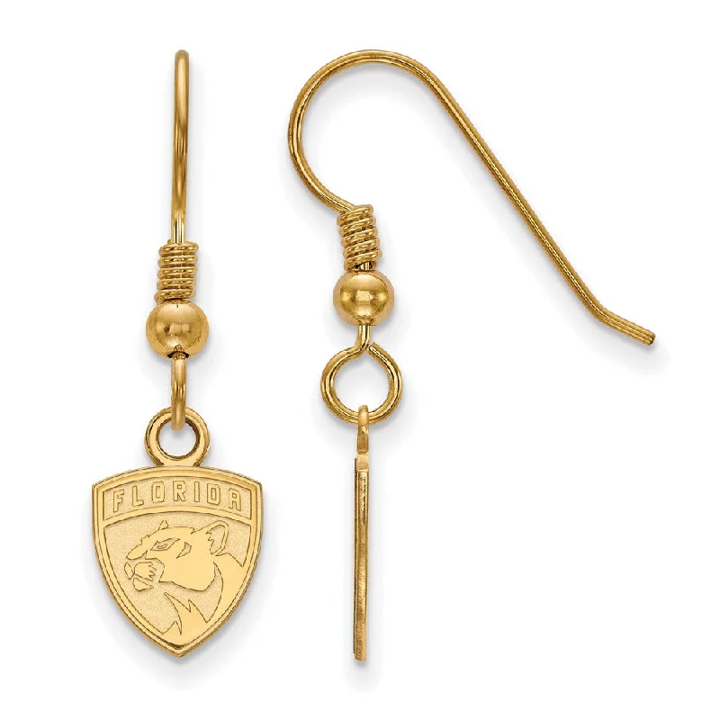 Ladies earrings gold designs-SS 14k Yellow Gold Plated NHL Florida Panthers XS Dangle Earrings