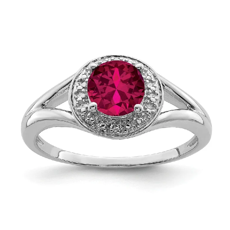 Ladies rings worldwide trends-Sterling Silver .01 Ctw Diamond & Round Created Ruby Ring