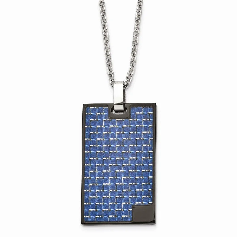 Ladies necklaces pair sets-Stainless Steel Polished BlackIP-plated w/Blue Carbon Fiber Inlay Necklace