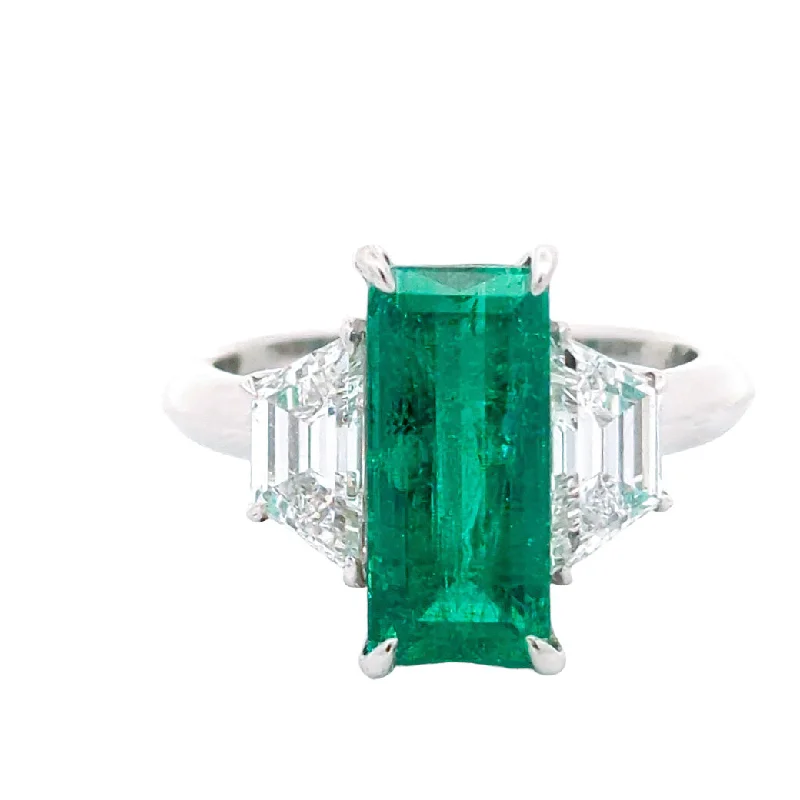 Ladies rings retail stores-M & Co. Platinum Colombian Emerald & Trapezoid Cut Diamond Ring