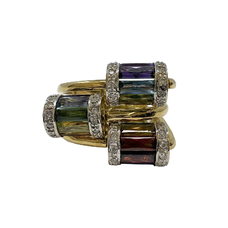 Ladies rings gift ideas-18K Gold Spinner Ring with Multicolored Tourmaline and Diamonds