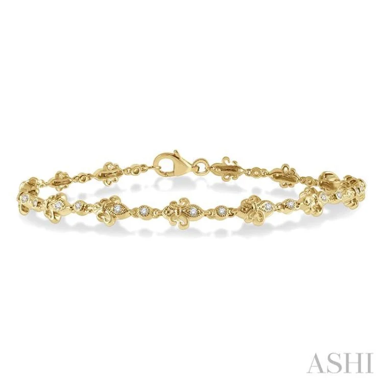 Ladies bracelets stacked looks-1/3 Ctw Fleur De Lis Round Cut Diamond Link Bracelet in 10K Yellow Gold