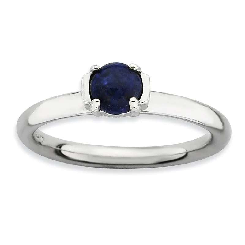 Ladies rings ring finger-Silver Stackable Blue Lapis Ring