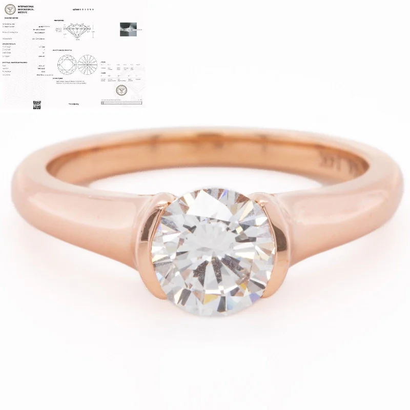 Ladies engagement rings milestone upgrades-14k Rose Gold Round IGI Diamond Solitaire Engagement Ring 1.01ct F SI1 size 6