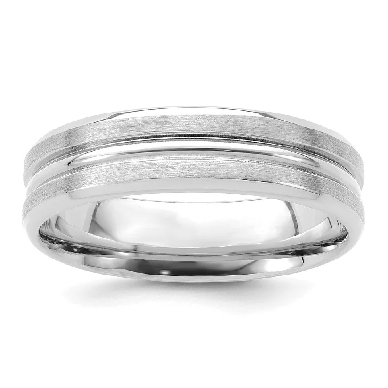 Ladies rings unique finds-6mm 14K White or Yellow Gold Heavy Grooved Center Comfort Fit Band