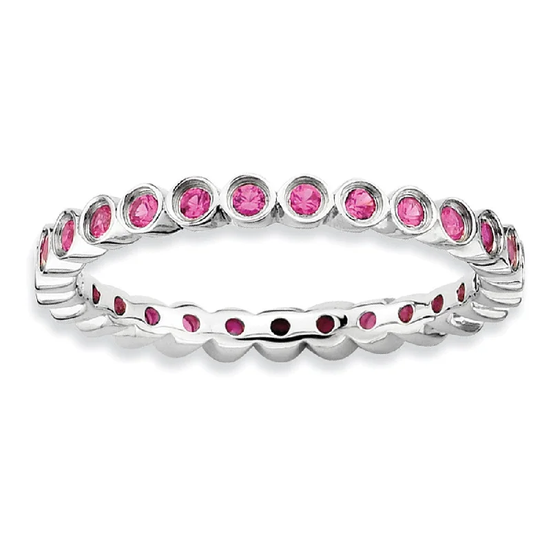 Ladies rings emotional keepsakes-Sterling Silver Stackable Bezel Set Created Ruby 2.25mm Band