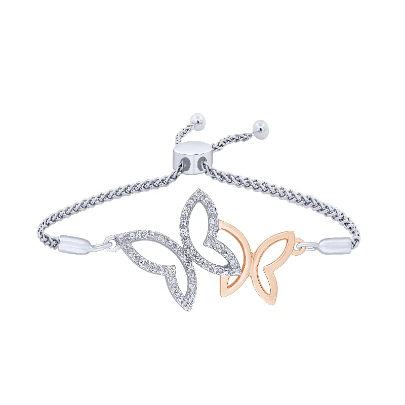 Ladies bracelets cultural flair-Sterling Silver 1/20Ct Diamond Butterflies Bracelet