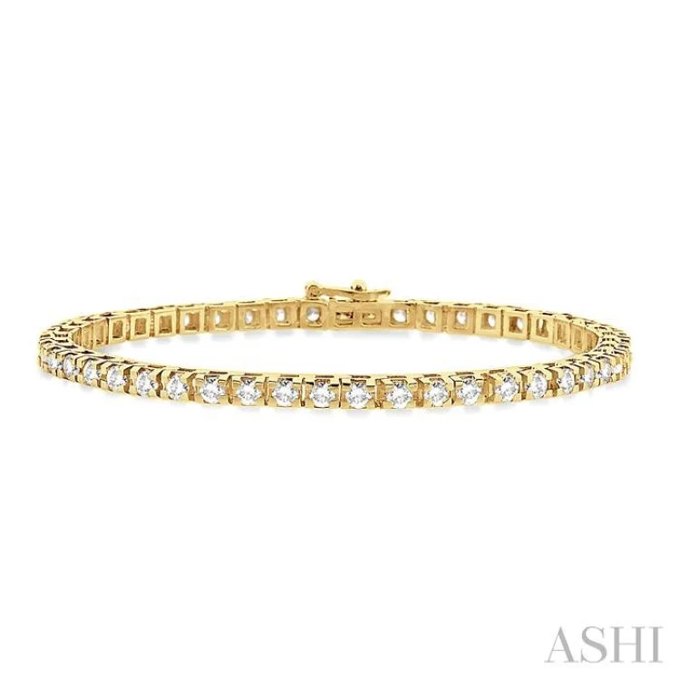 Ladies bracelets refined charm-5 Ctw Square Shape Round Cut Diamond Tennis Bracelet in 14K Yellow Gold