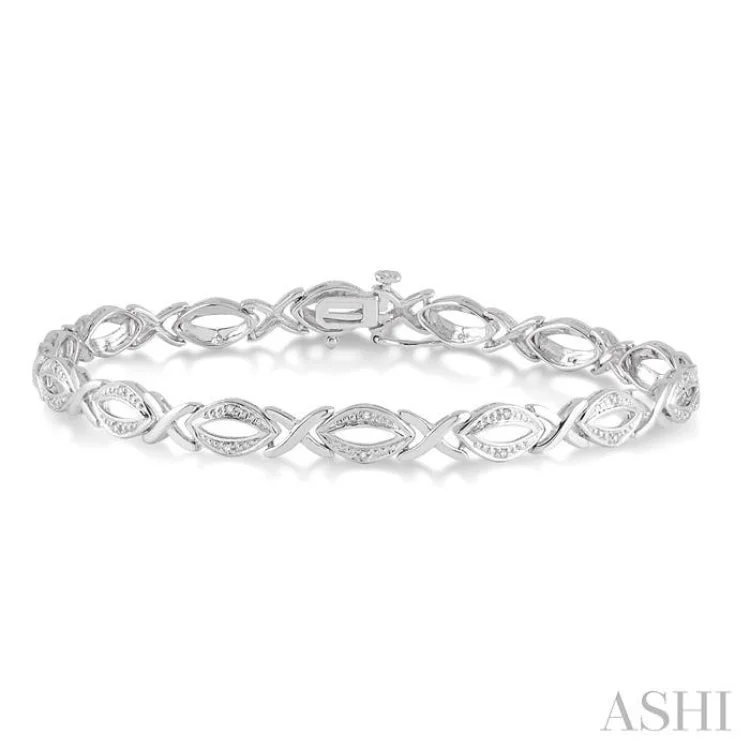 Ladies bracelets cut-out patterns-1/10 Ctw Round Cut Diamond Swirl bracelet in Sterling Silver