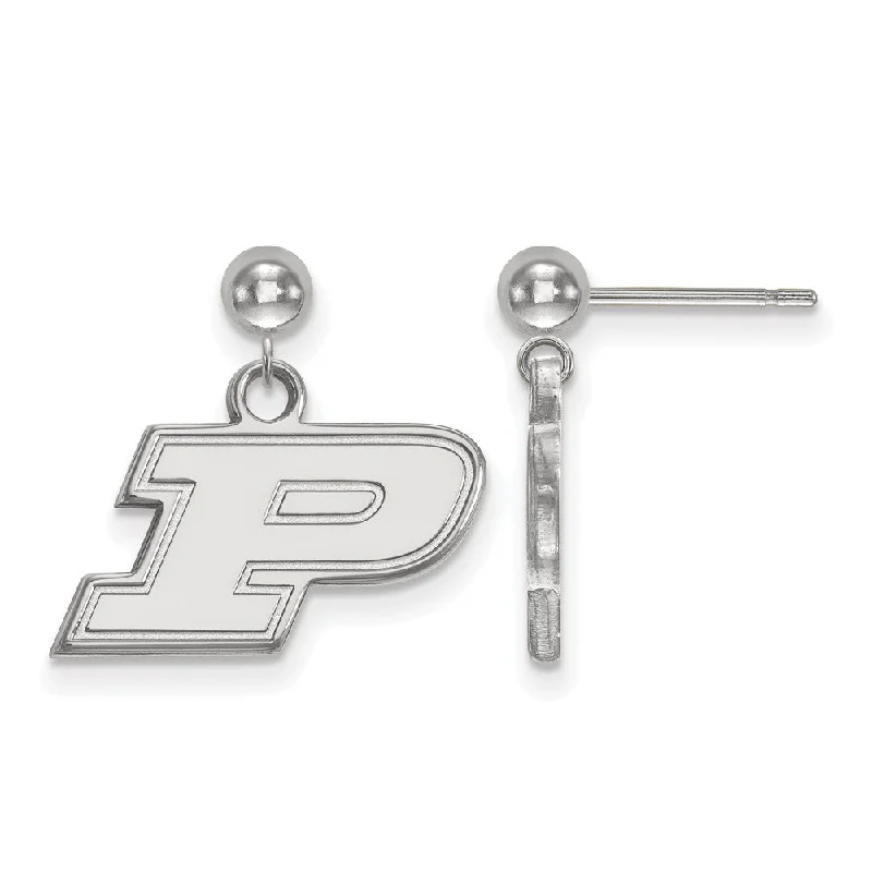 Ladies earrings wedding essentials-14k White Gold Purdue Initial P Ball Dangle Earrings