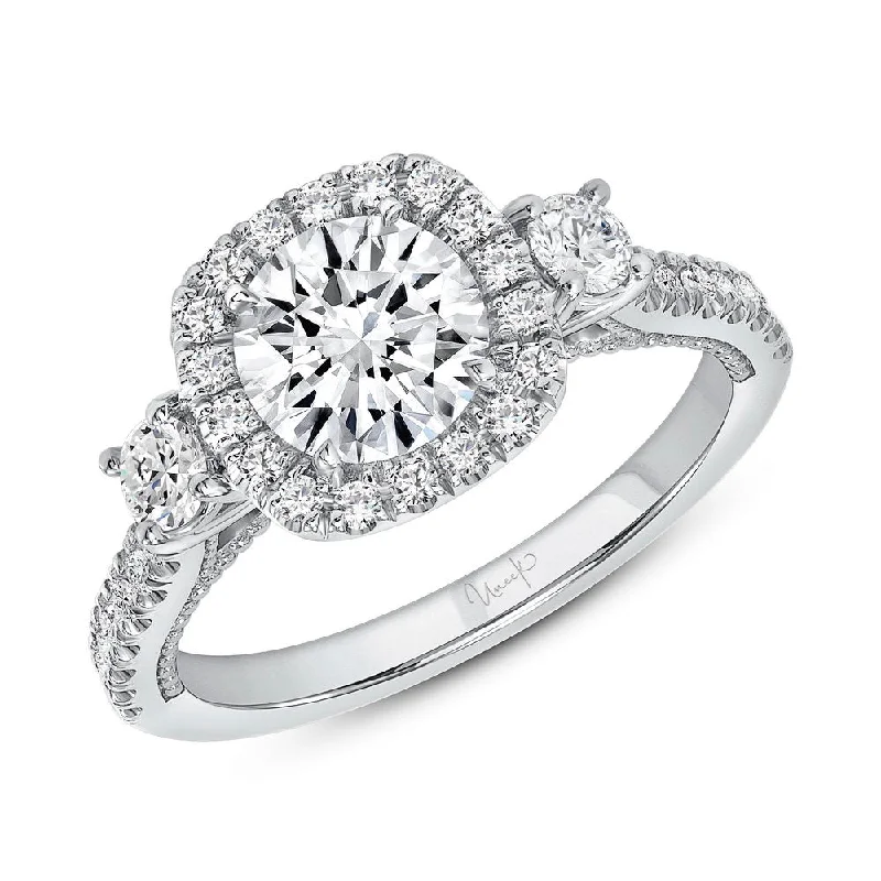 Ladies engagement rings celebrity looks-Uneek Us Collection 3-Stone-Halo Round Engagement Ring