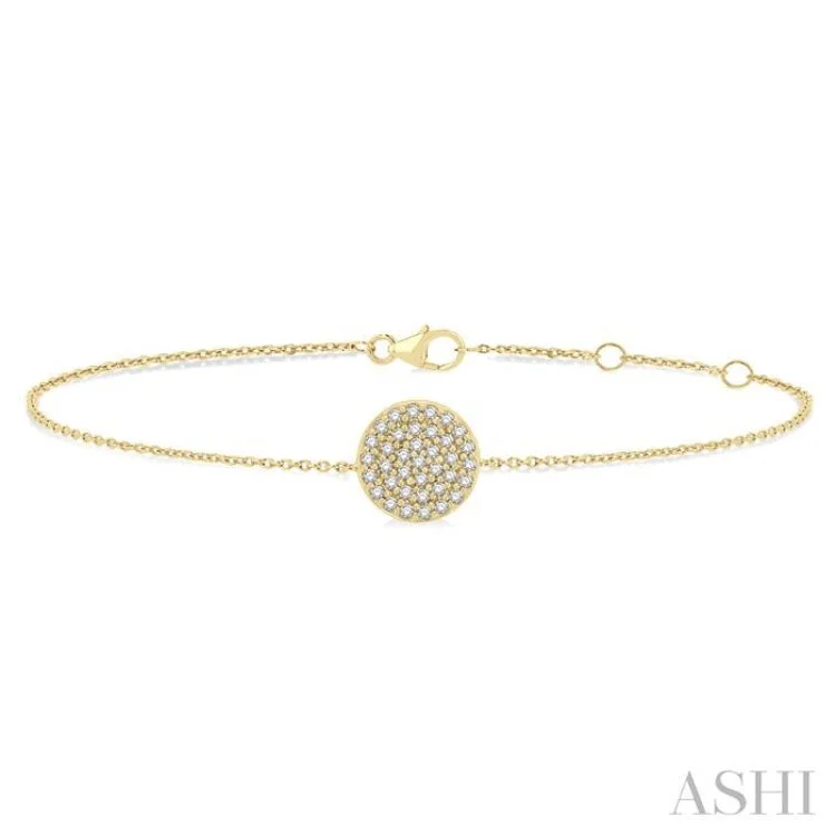 Ladies bracelets global styles-1/6 ctw Petite Circular Disc Round Cut Diamond Fashion Bracelet in 10K Yellow Gold