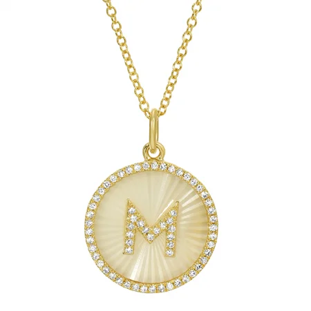 Ladies necklaces standout pieces-MOTHER OF PEARL FLUTED INITIAL DISC NECKLACE