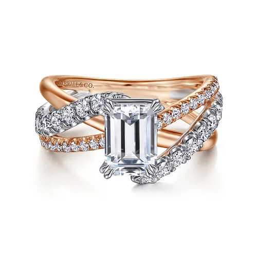 Ladies engagement rings shopping sites-14K White-Rose Gold Emerald Cut Free Form Diamond Engagement Ring