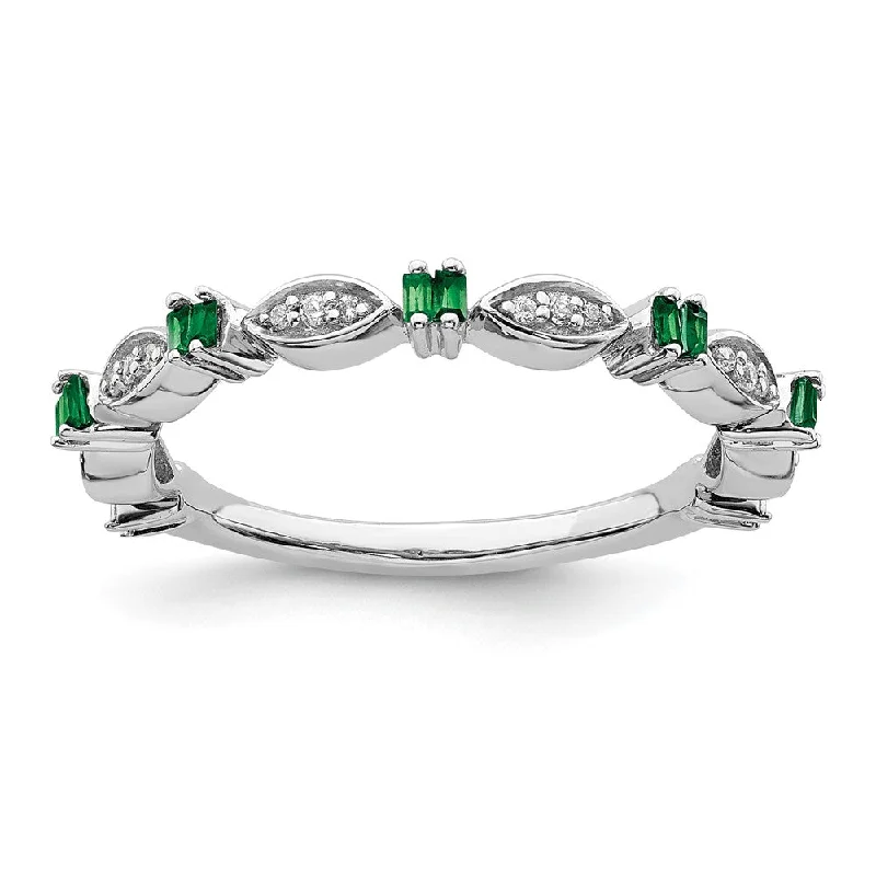 Ladies rings investment value-2.5mm Sterling Silver, Lab Created Emerald & Diamond Stack Band