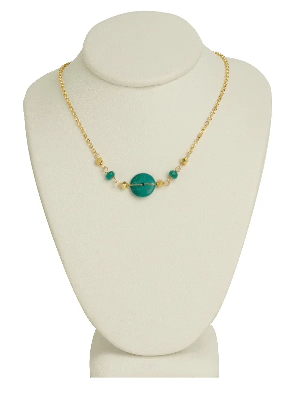 Ladies necklaces extended chains-Turquoise Coin + Golden Nugget Necklace