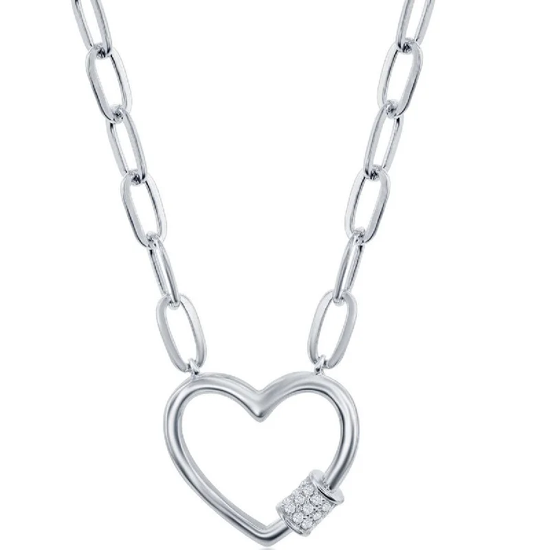 Ladies necklaces milestone picks-Classic Women's Necklace - Sterling Micro Pave CZ Heart Carabiner Paperclip | M-6778