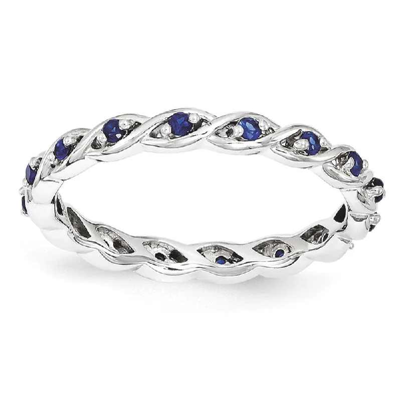 Ladies rings thumb designs-2.5mm Rhodium Sterling Silver Stackable Created Sapphire Twist Band