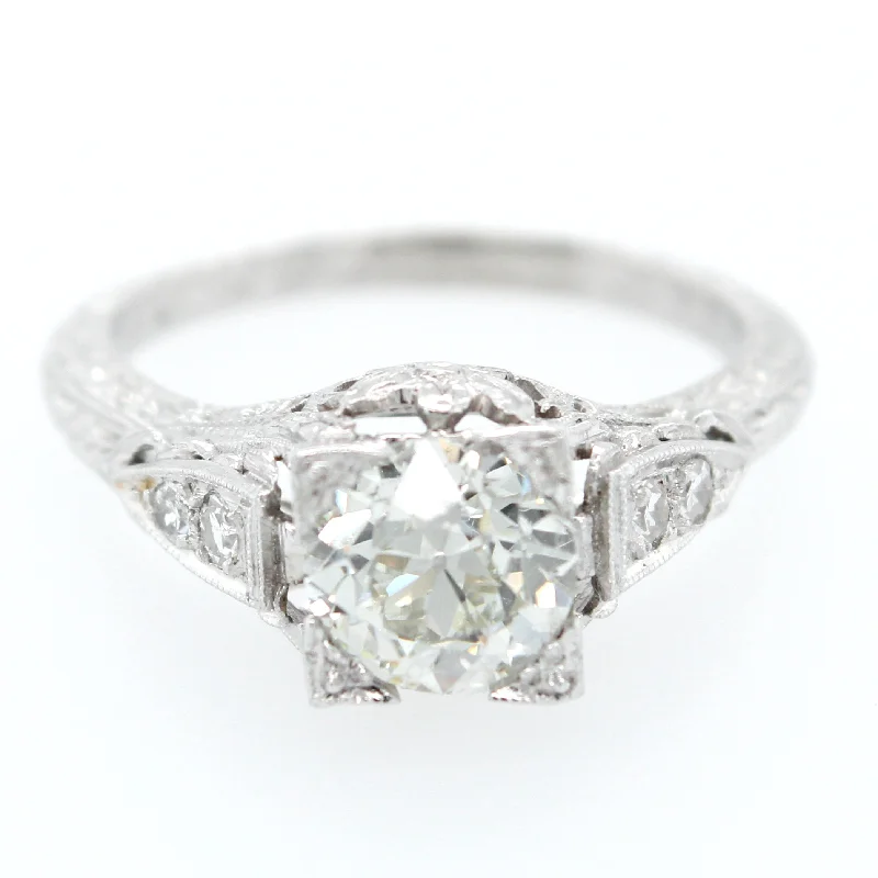 Ladies engagement rings modern appeal-GIA 1920s Antique Art Deco 900 Platinum Filigree 1.33ct Diamond Engagement Ring