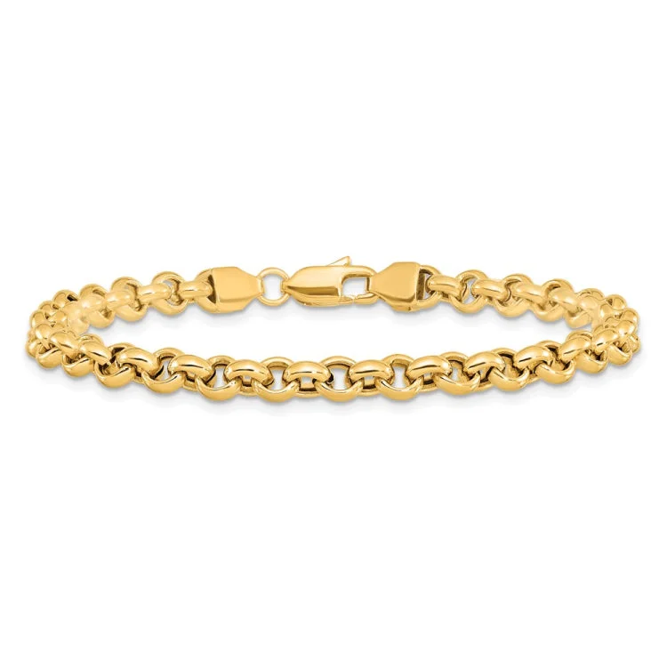 Ladies bracelets perfect gifts-14k 7.5in 5mm Polished Fancy Rolo Link Bracelet