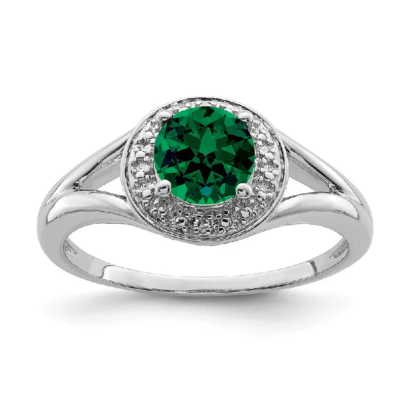 Ladies rings care tips-Sterling Silver .01 Ctw Diamond & Round Created Emerald Ring