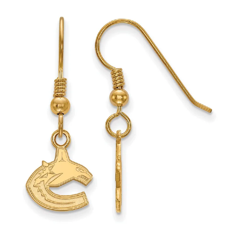 Ladies earrings global styles-SS 14k Yellow Gold Plated NHL Vancouver Canucks XS Dangle Earrings