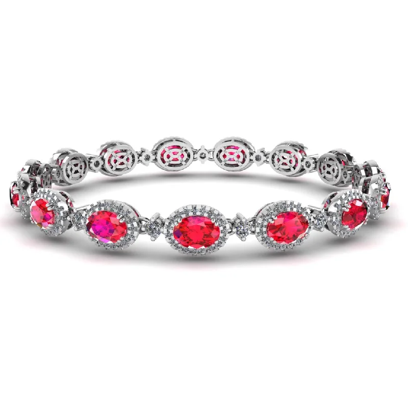 Ladies bracelets buyer feedback-Oval Shape 9 Carat Ruby Center Featuring Diamond Halo Bracelet BRHAOCR