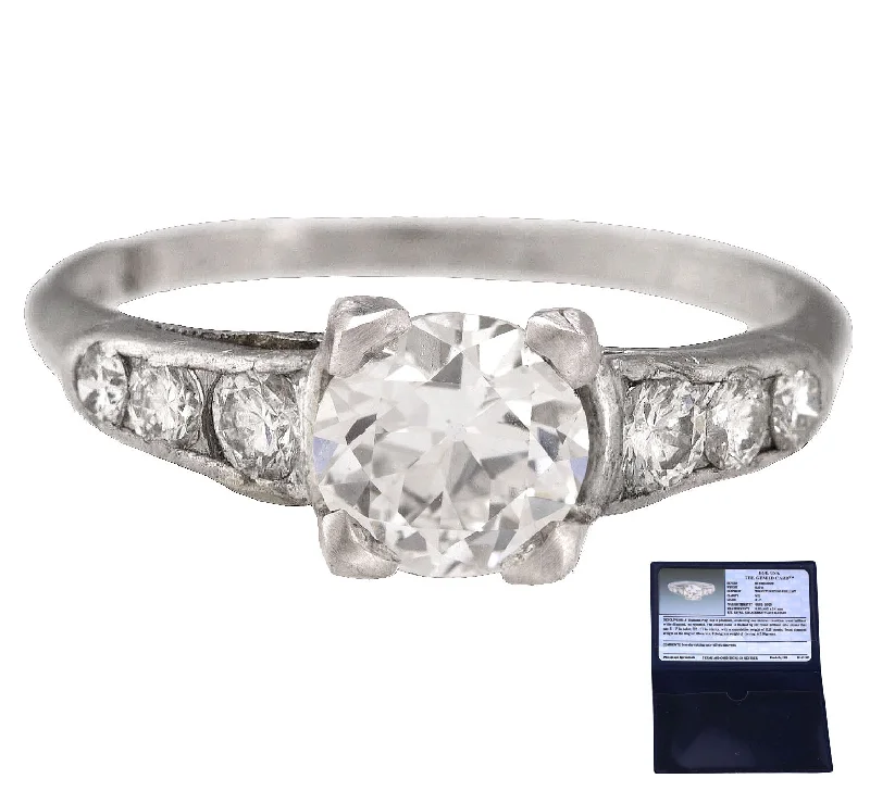 Ladies engagement rings modern appeal-Antique Platinum 0.80 CT Transition Round Brilliant Diamond Engagement Ring EGL