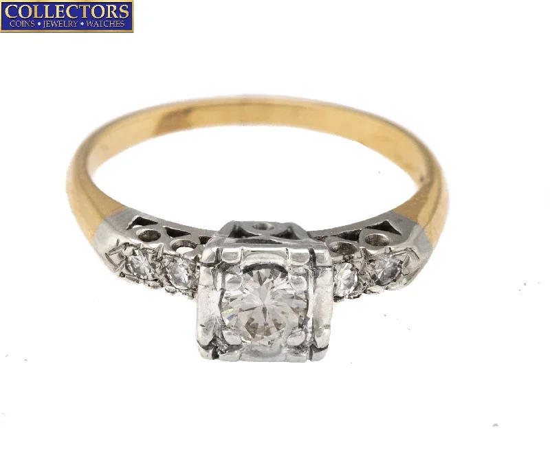 Ladies engagement rings lavish appeal-Ladies 14K White/Yellow Gold 0.28CT Transition Round Cut Diamond Engagement Ring