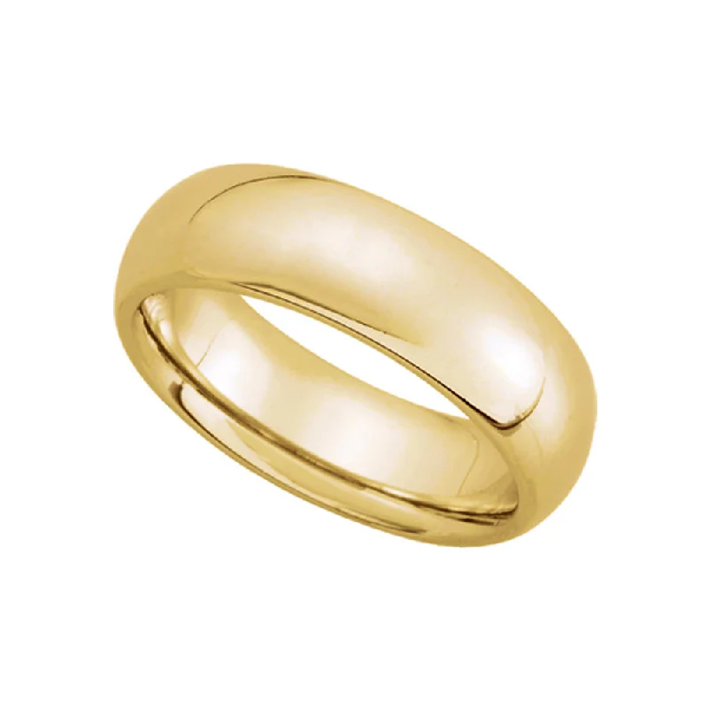 Ladies rings social media trends-6mm Domed Comfort Fit Wedding Band in 10k Yellow Gold