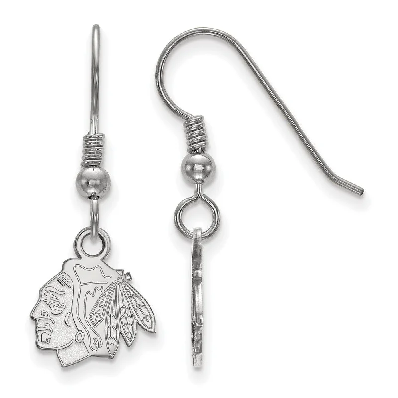 Ladies earrings edgy styles-Sterling Silver NHL Chicago Blackhawks XS Dangle Earrings