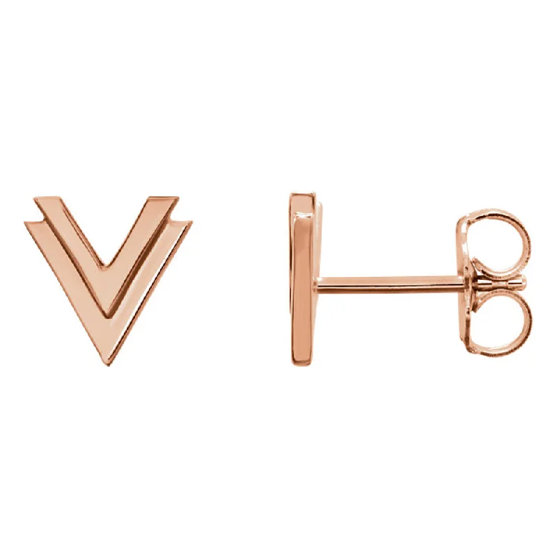 Ladies earrings heart shapes-8 x 8mm (5/16 Inch) Polished 14k Rose Gold Small Double 'V' Earrings