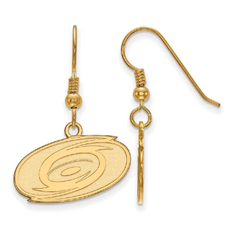 Ladies earrings plated gold-SS 14k Yellow Gold Plated NHL Carolina Hurricanes SM Dangle Earrings