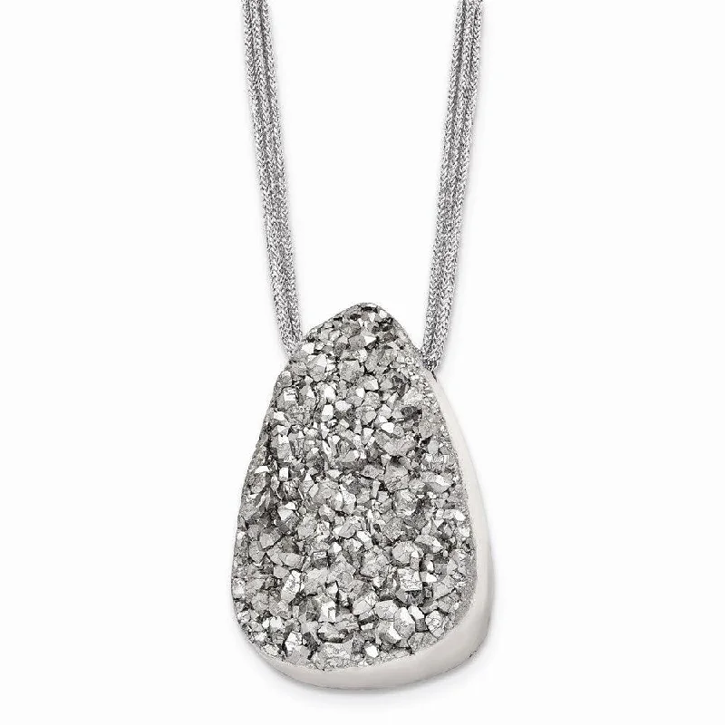 Ladies necklaces graceful looks-Stainless Steel Druzy Agate Polyester Cord Necklace