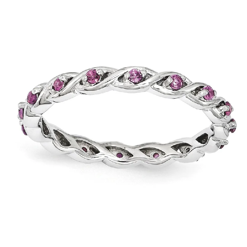 Ladies rings casual vibes-2.5mm Rhodium Plated Sterling Silver Stackable Rhod. Garnet Twist Band