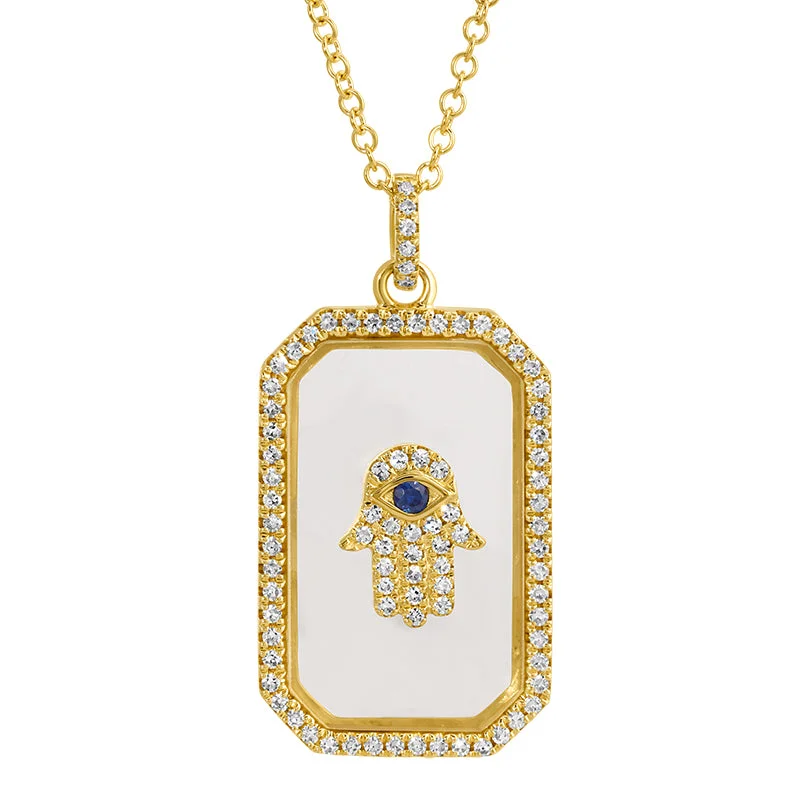 Ladies necklaces plated gold-DREW RECTANGLE HAMSA PENDANT NECKLACE