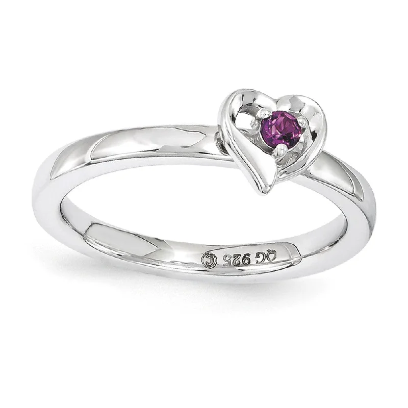 Ladies rings 2025 trends-Sterling Silver Stackable Expressions Rhodolite Garnet 6mm Heart Ring