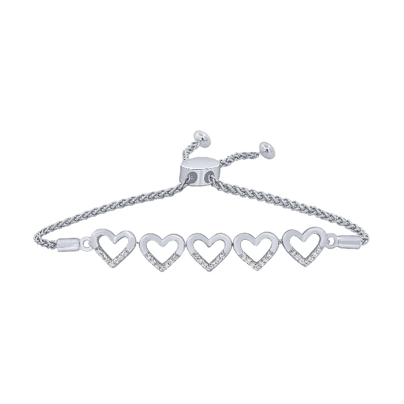 Ladies bracelets graceful appeal-Sterling Silver 1/7Ct Diamond Hearts Bracelet