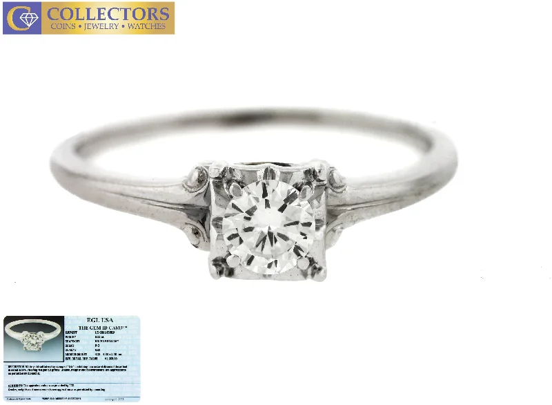 Ladies engagement rings geometric cuts-Ladies Estate 18K White Gold 0.28ct Diamond Solitaire Engagement Ring EGL USA