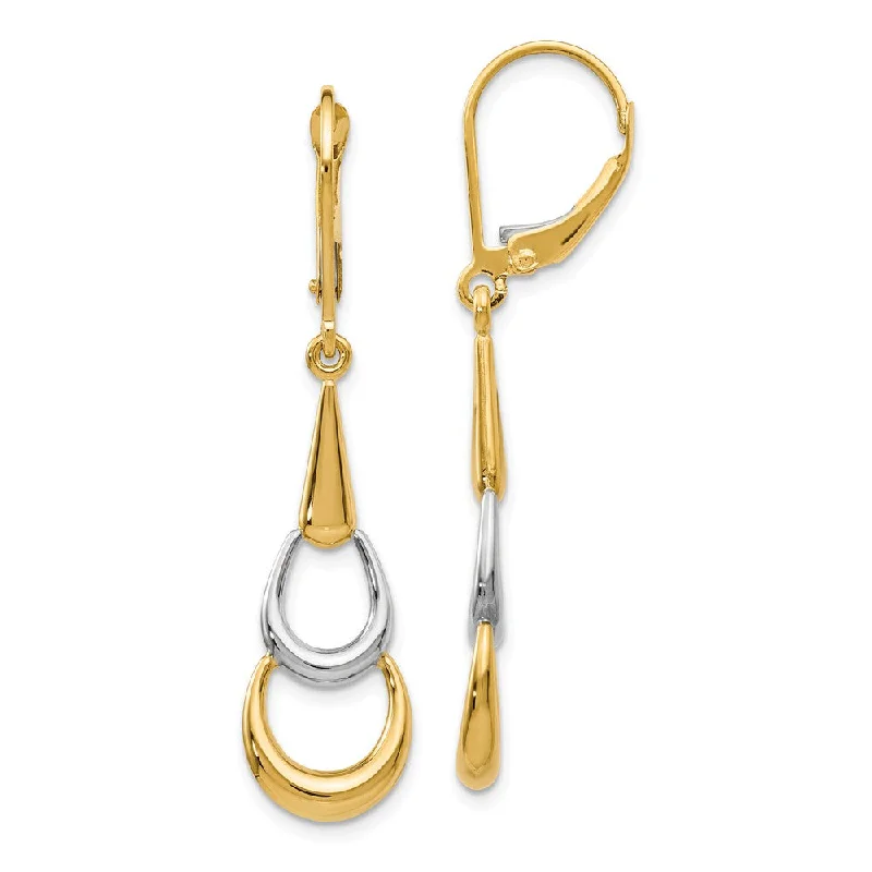 Ladies earrings friend pairs-Polished Two Tone Triple Teardrop Dangle Earrings in 14k Gold, 41mm