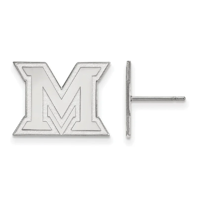 Ladies earrings plated gold-14k White Gold Miami University Small Post Earrings