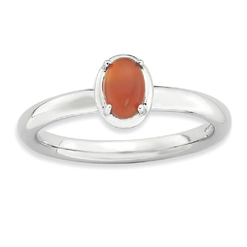 Ladies rings fashion trends-Sterling Silver Stackable Red Agate Ring