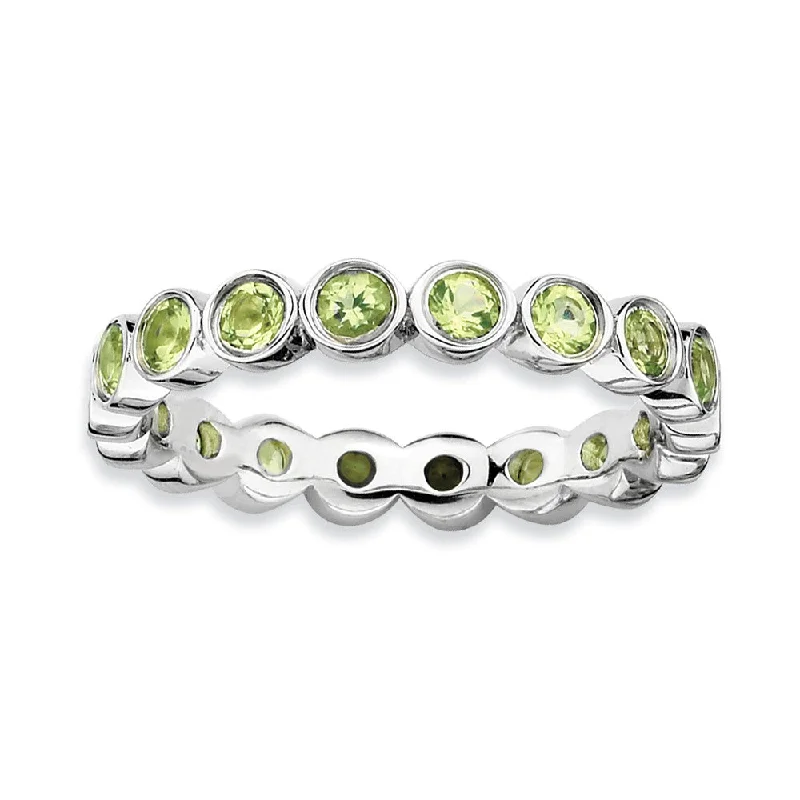 Ladies rings jade accents-Sterling Silver Stackable Bezel Set Peridot 3.5mm Band